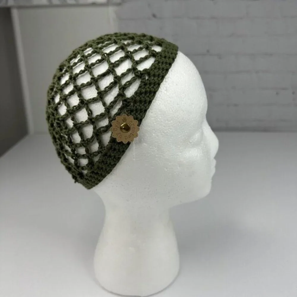 Created By Cyd Olive Green Crochet‎ Fishnet Snood Cap 100% Indian Cotton NEW